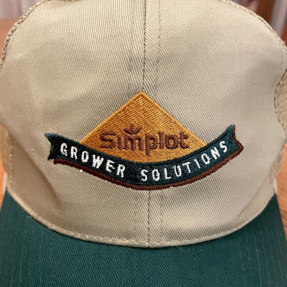 Men's Simplot Grower Solutions Snapback Green/Tan Mesh Backed Trucker Hat Cap - Picture 3 of 10